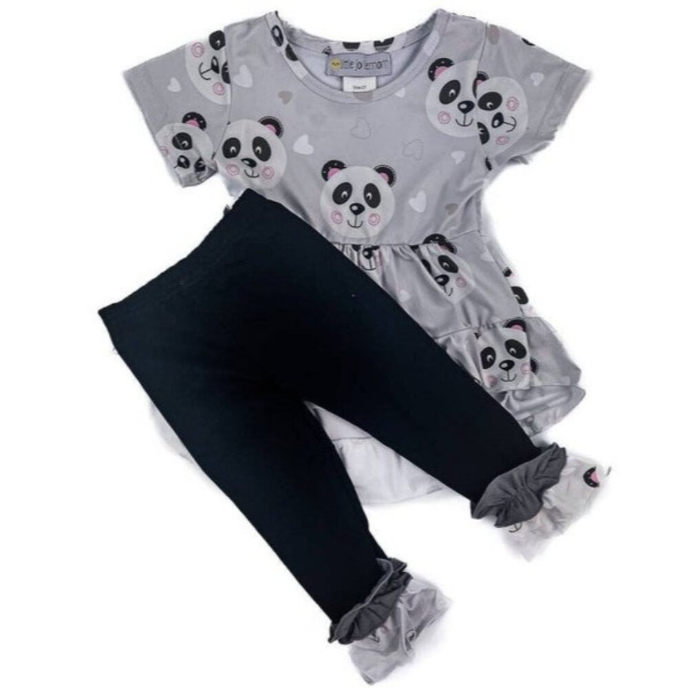 Girl's Panda Top & Leggings Set Adorable Two-Piece Outfit For Toddlers 3T